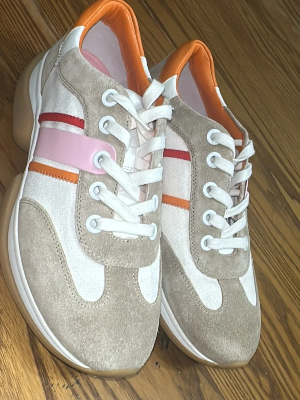 Tory Burch Multicolor Suede and Canvas Bubble Stripe Lace Up Sneakers (shoes 20
